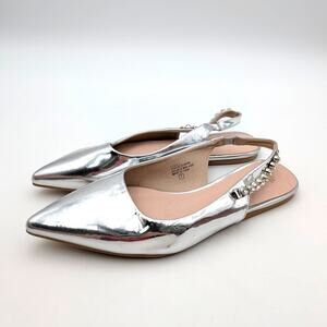 Chase + Chloe Oswin Slingback Flats Embellished Strap Silver Size US7 EU37.5